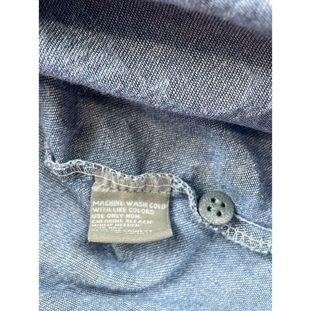 Vintage 90s CAPACITY Women M Denim Floral Shirt Blue Pink Button Up Long Sleeve - Picture 11 of 13